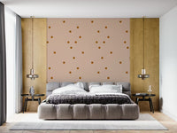 Rust brown rounded square dots wallpaper with a blush beige background.
