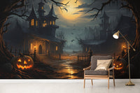 Spooky Haunted House moonlit wallpaper for walls