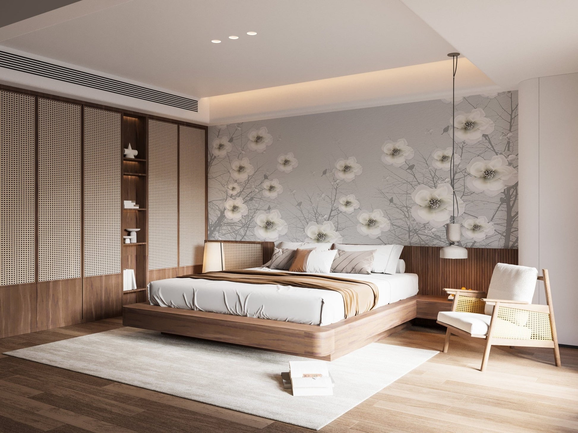 Gray 3D Flowers Wallpaper Murals - Giffywalls