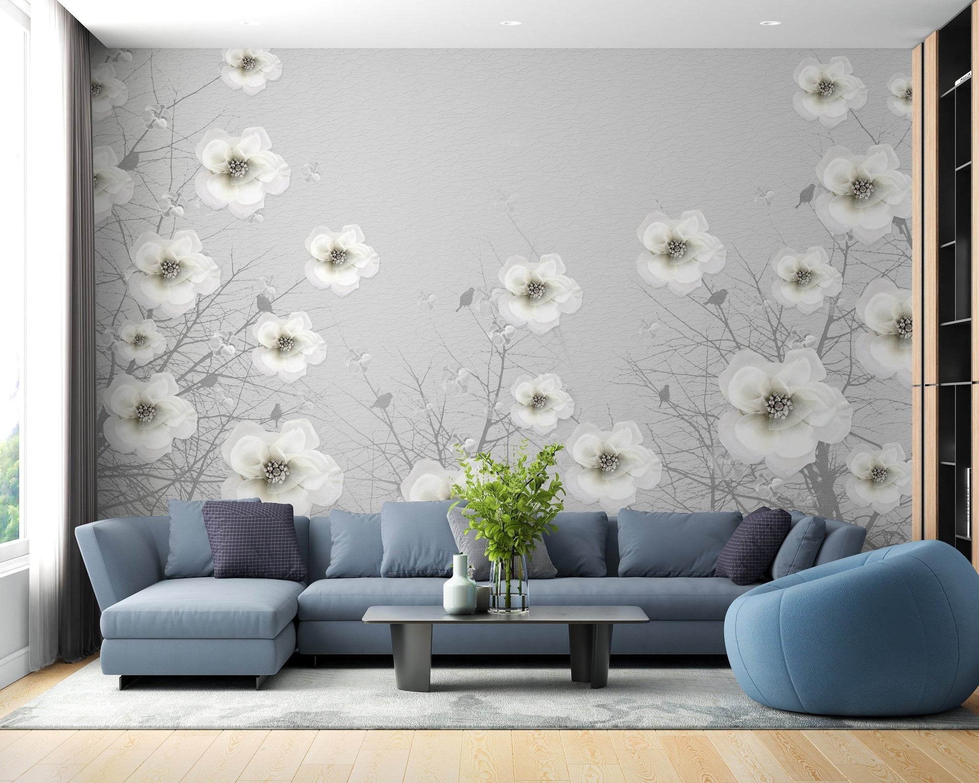 gray 3D floral wallpaper A854