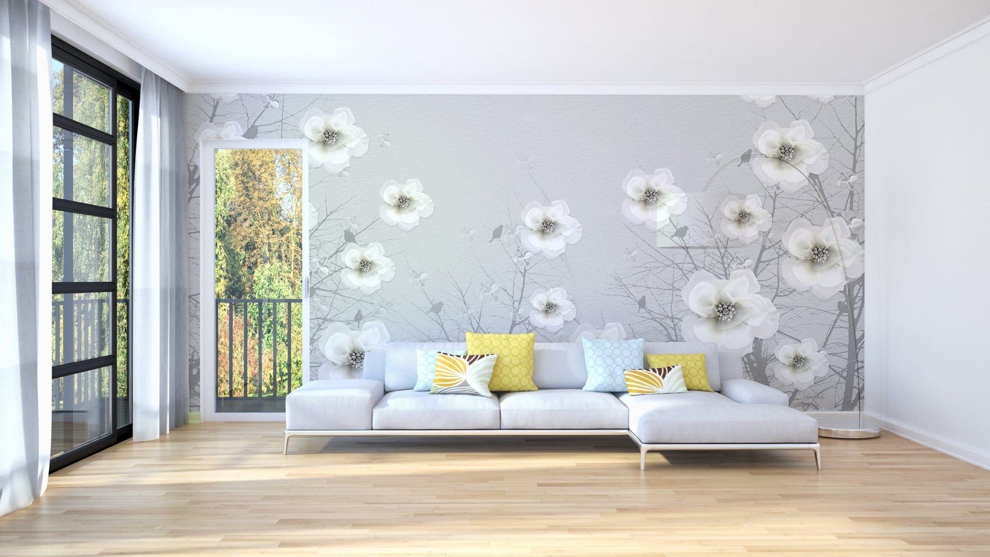 Gray 3D Flowers Wallpaper Murals - Giffywalls