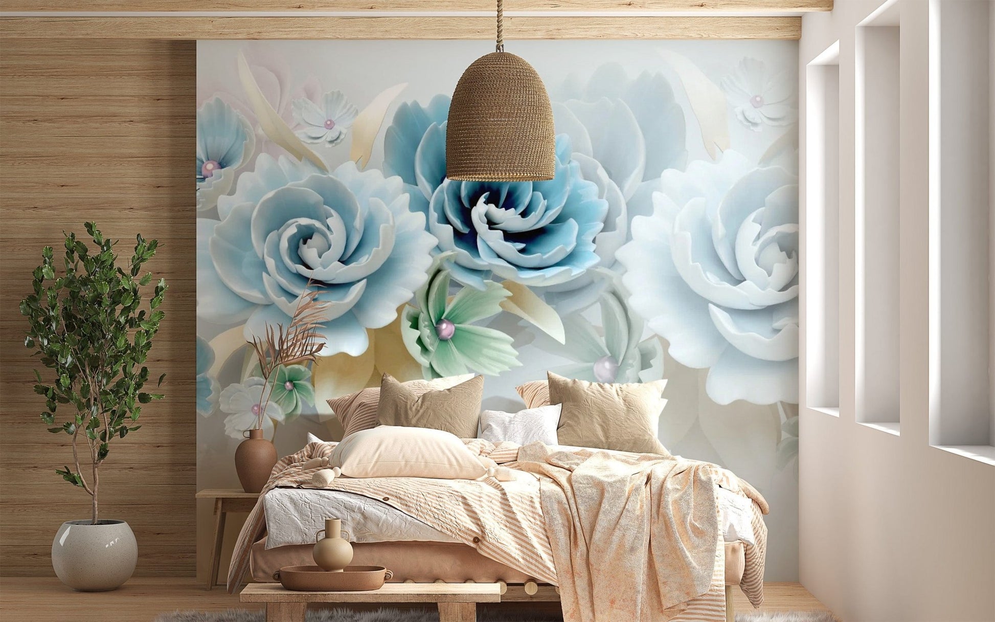 Elegant 3D Blue Floral Design

