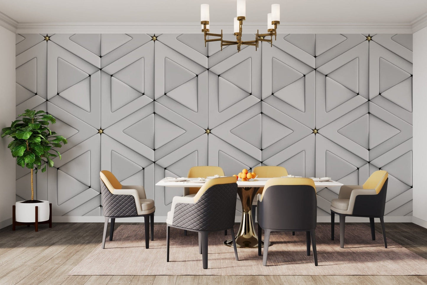 Modern 3D white triangle wallpaper for sleek wall designs. Abstract-18