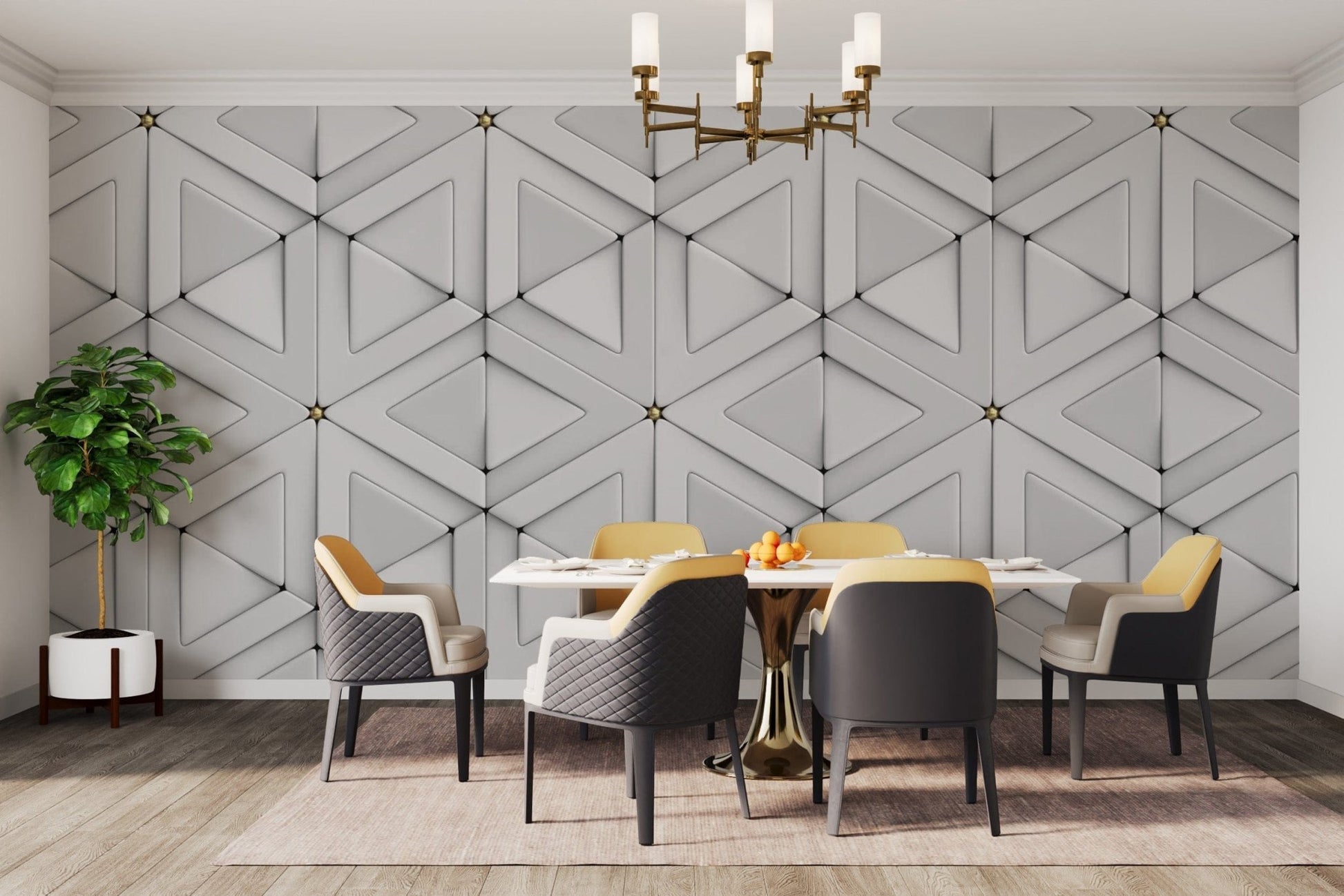 Modern 3D white triangle wallpaper for sleek wall designs. Abstract-18