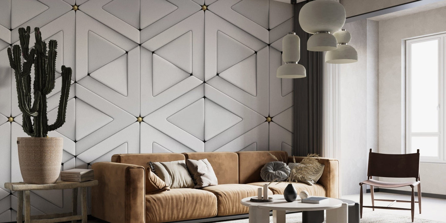 White triangle pattern wallpaper with a 3D textured effect. Abstract-18