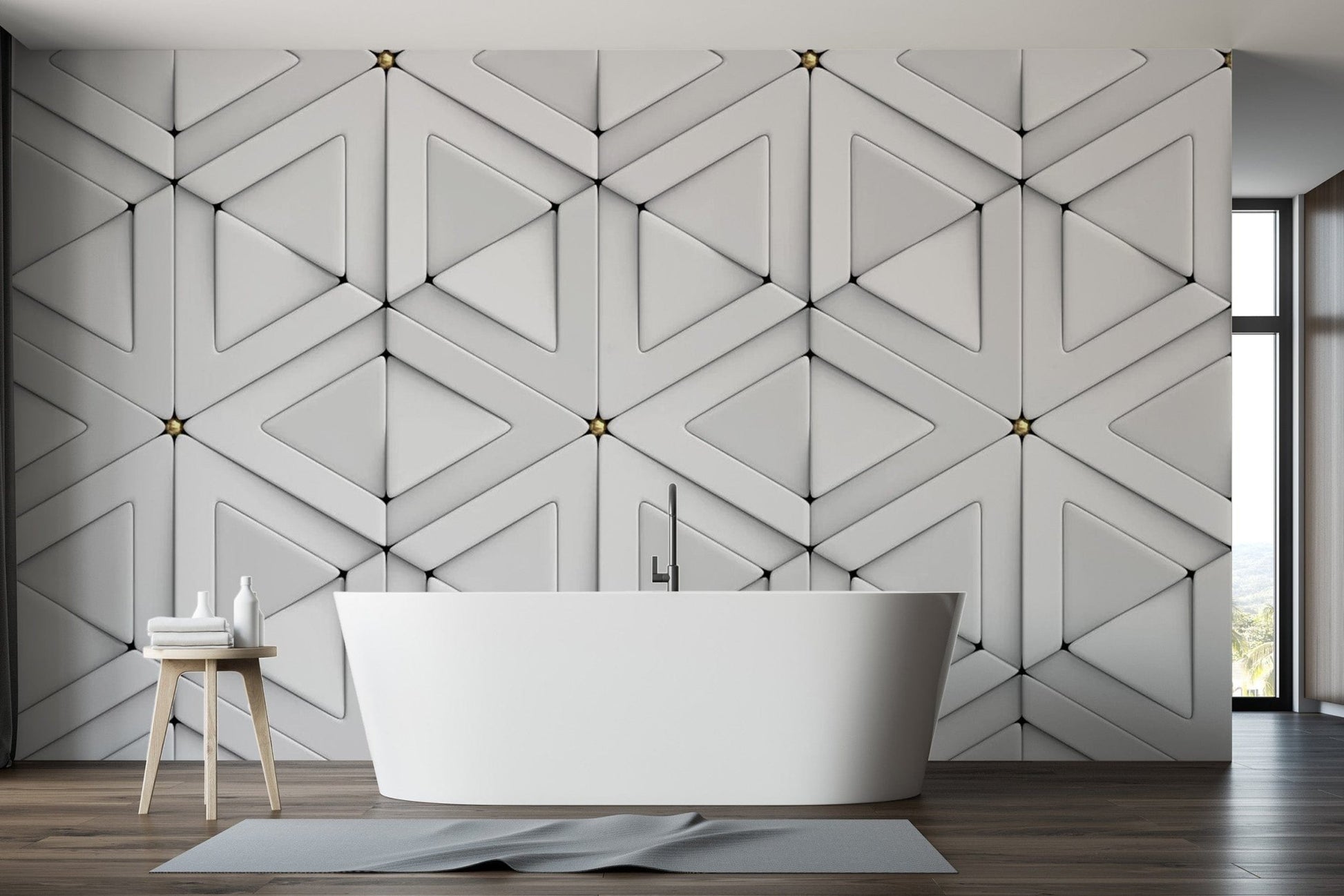 Abstract 3D triangle wallpaper in white for elegant decor. Abstract-18