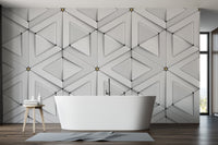Abstract 3D triangle wallpaper in white for elegant decor. Abstract-18