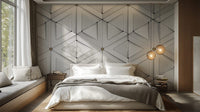 Minimalist 3D triangle pattern wallpaper in white tones. Abstract-18