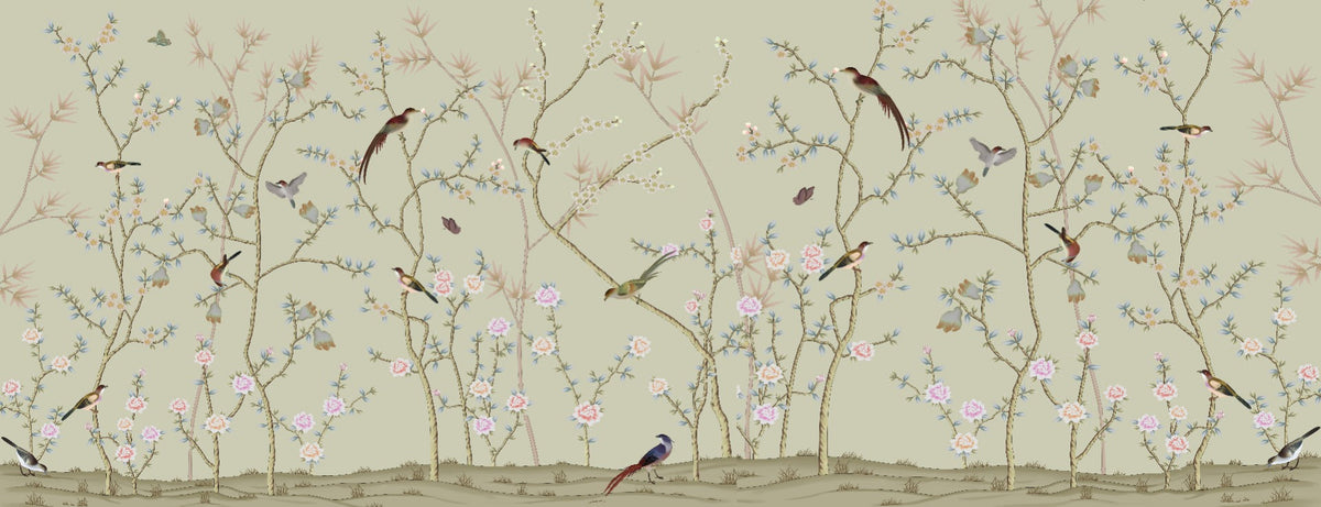 Chinoiseries Birds Wallpaper Murals in your room — zoomed