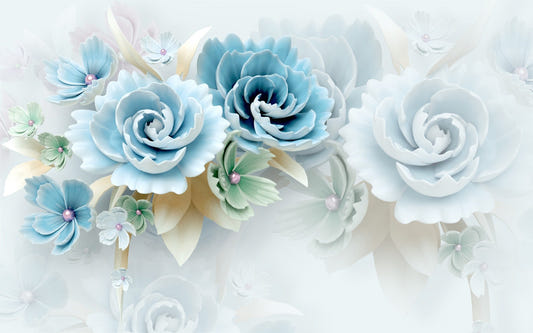 3D Large Blue Floral Wallpaper Mural