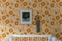 Stylish floral wallpaper in orange tones

