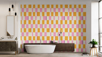 Reusable wallpaper with vibrant checkered patterns