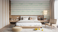 Artistic handdrawn lines wall design in green tones
