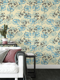 Whimsical floral wallpaper mural with graceful, delicate designs.
