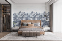 Blue shades palm trees wallpaper mural design
