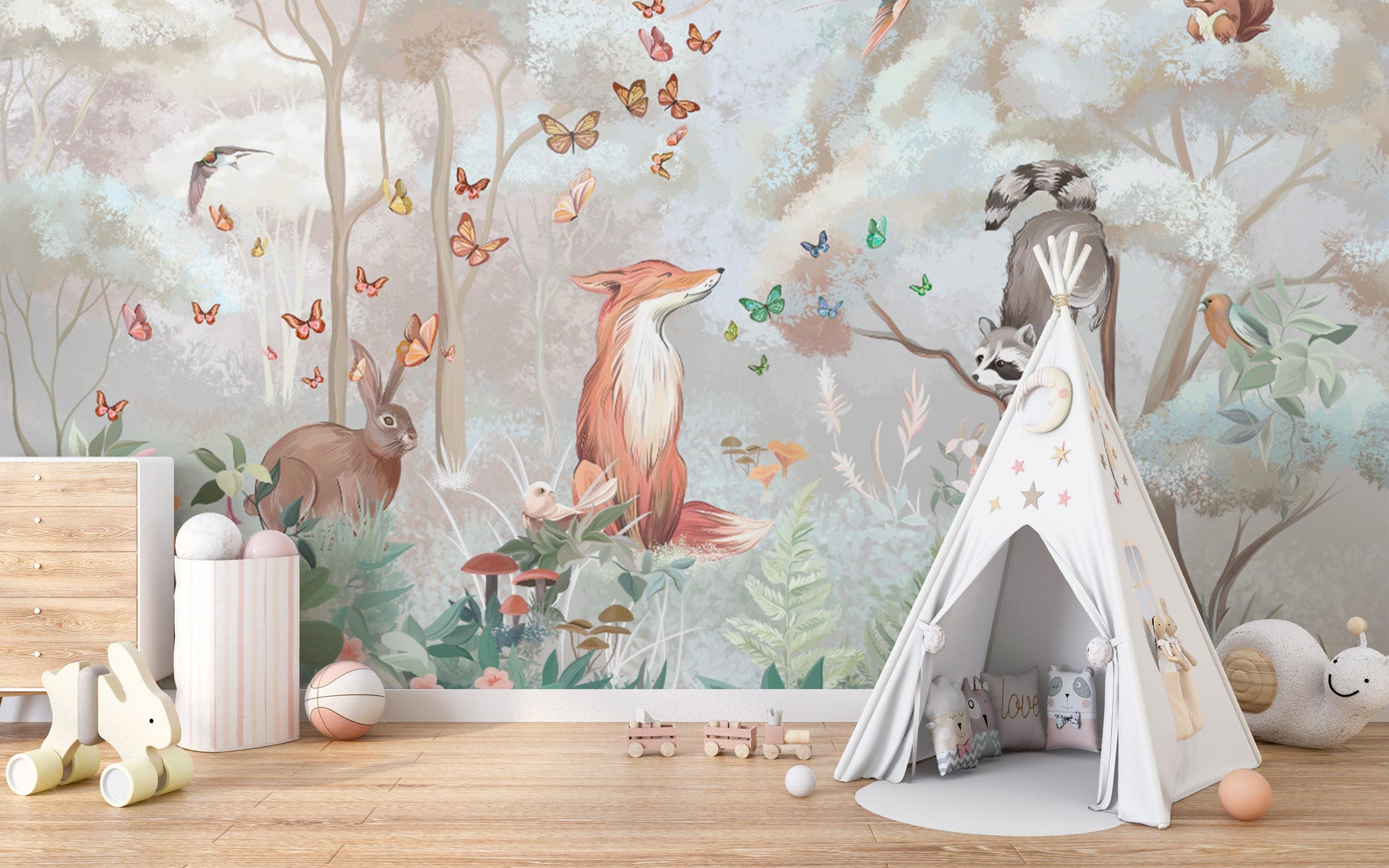 Forest Whimsy Wildlife Kids Wallpaper
