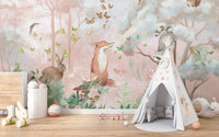 Fox and rabbit forest mural wallpaper
