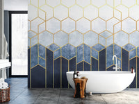 Blue & Gold Hexagonal Pattern Geometric wallpaper Murals - Giffywalls