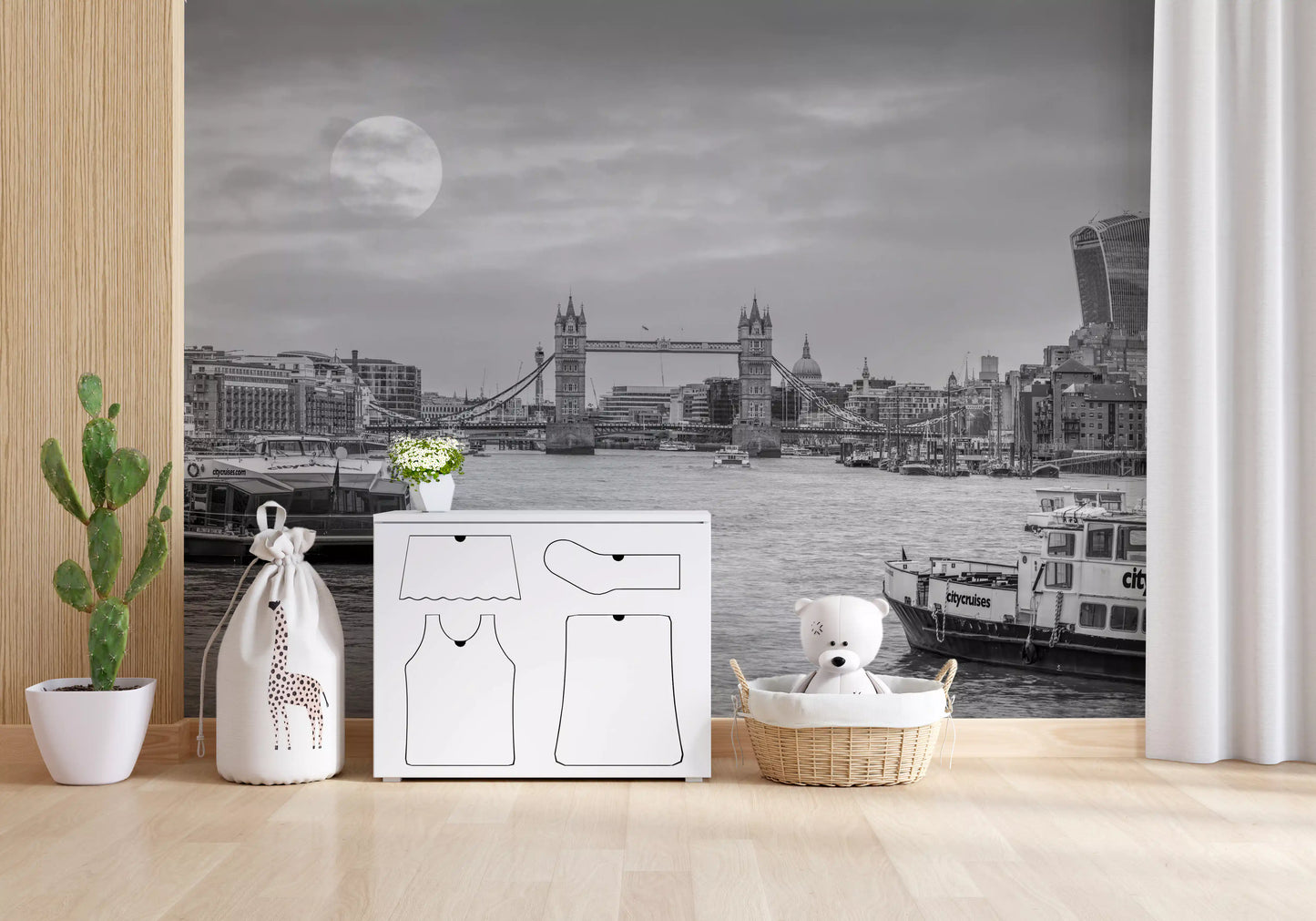 Thames River Moonlight Panorama Wall Mural