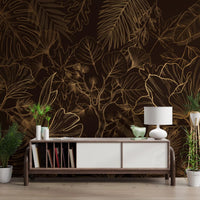 Golden Botanical Foliage Wall Mural