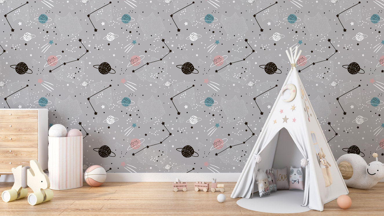 Kids' space wallpaper with cosmic details
