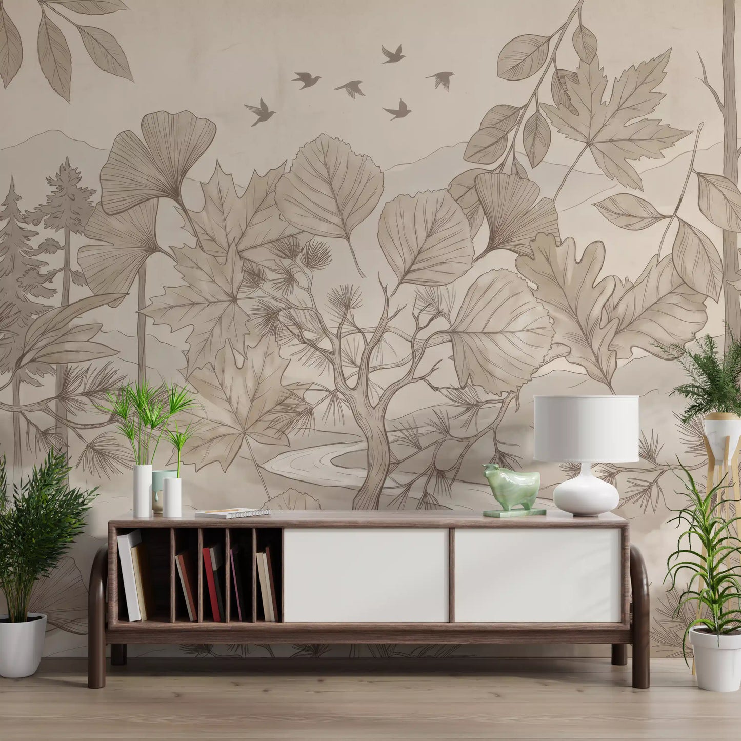 Sepia Forest Trail Artwork Wall Mural