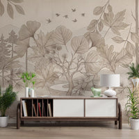 Sepia Forest Trail Artwork Wall Mural