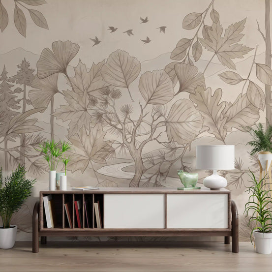 Sepia Forest Trail Artwork Wall Mural