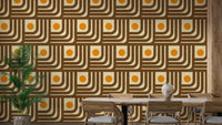 Retro 70s Curve Lines Brown Orange Wallpaper
