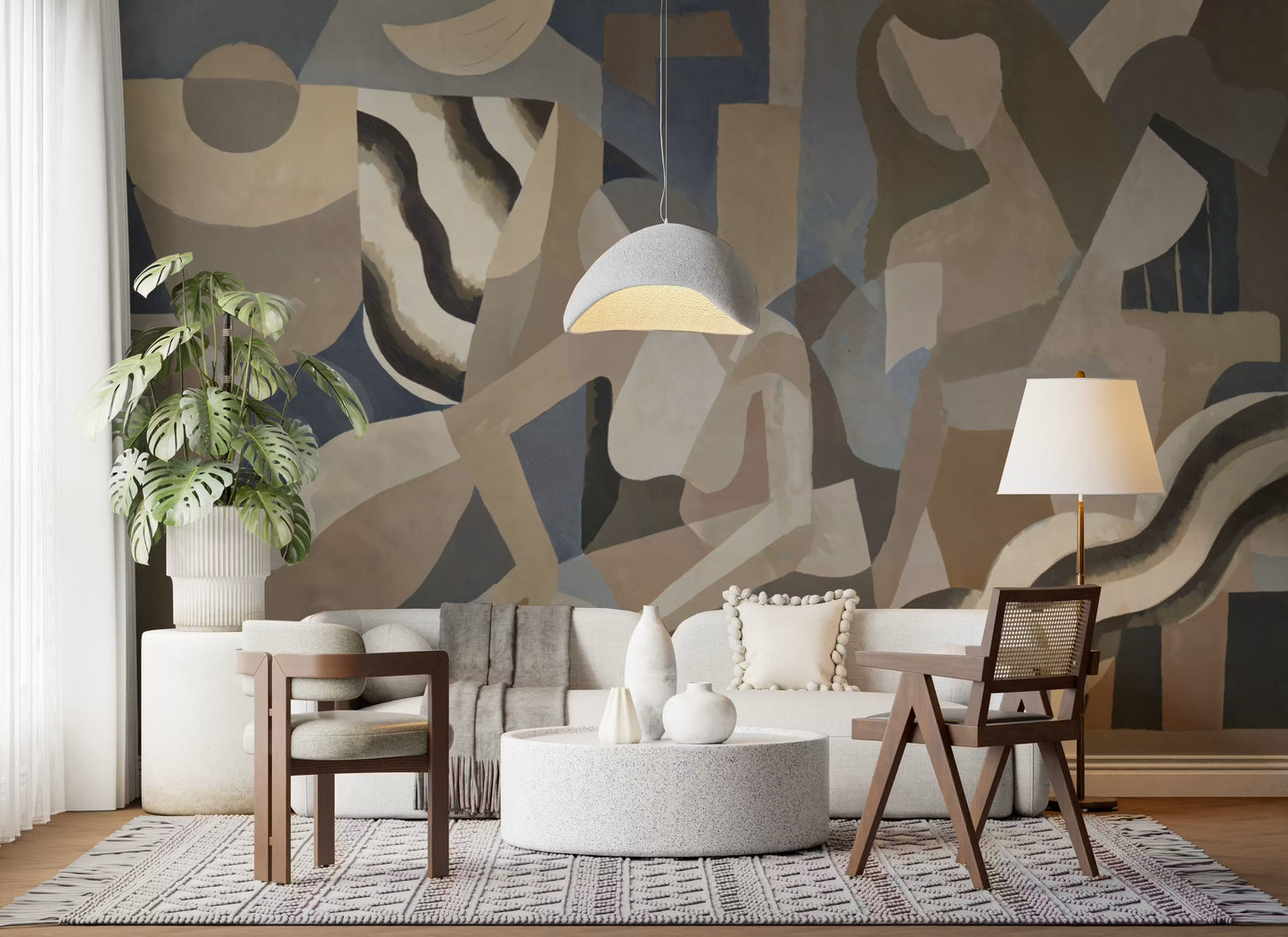 Abstract Lunar Smoke Wall Mural with soft transitions and organic rhythm, GD10396