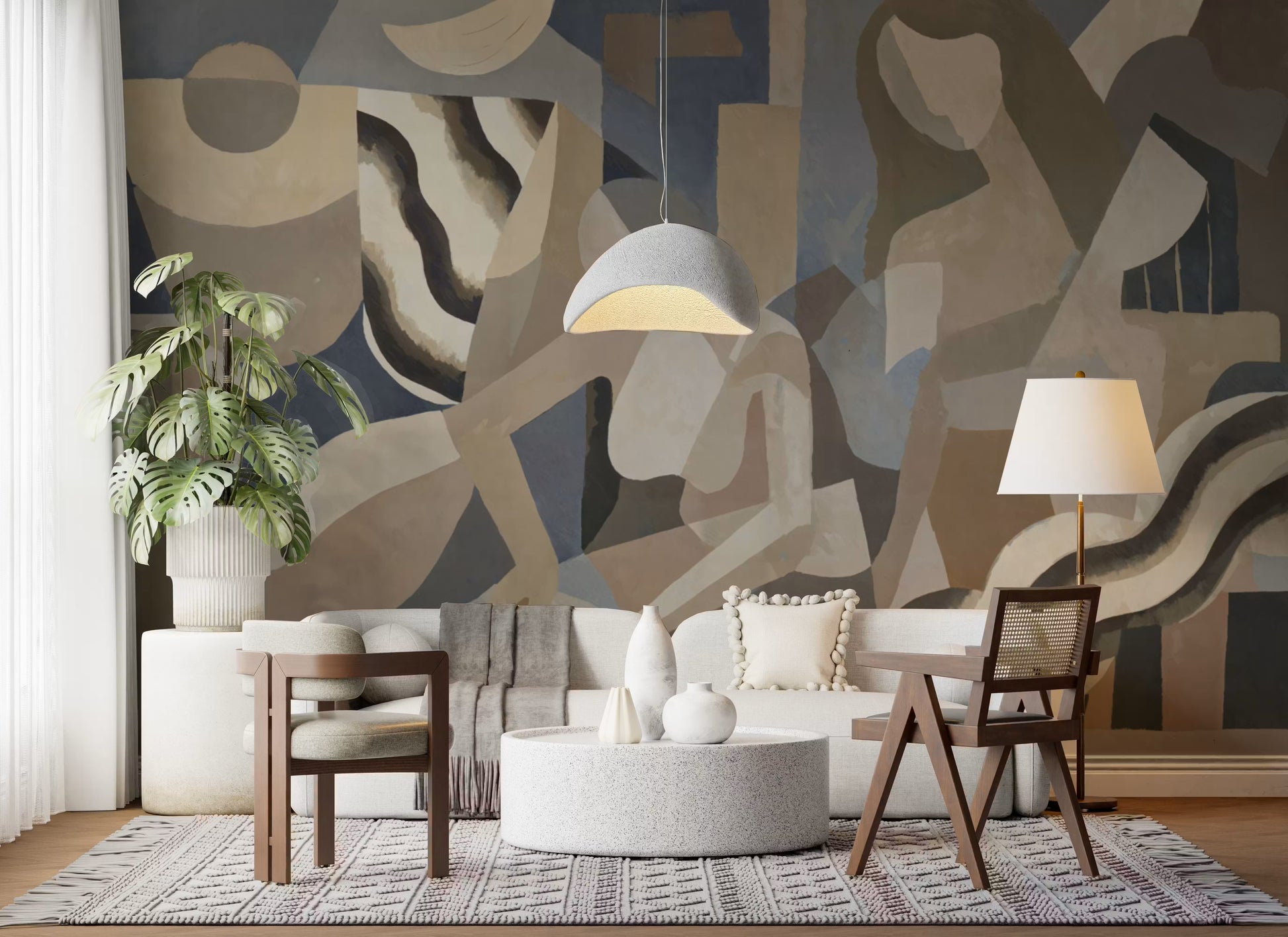 Abstract Lunar Smoke Wall Mural with soft transitions and organic rhythm, GD10396