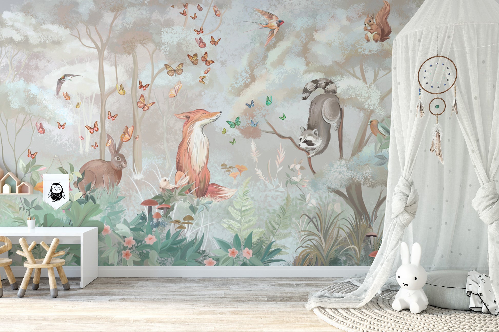 Hand-Drawn Woodland Animals Mural
