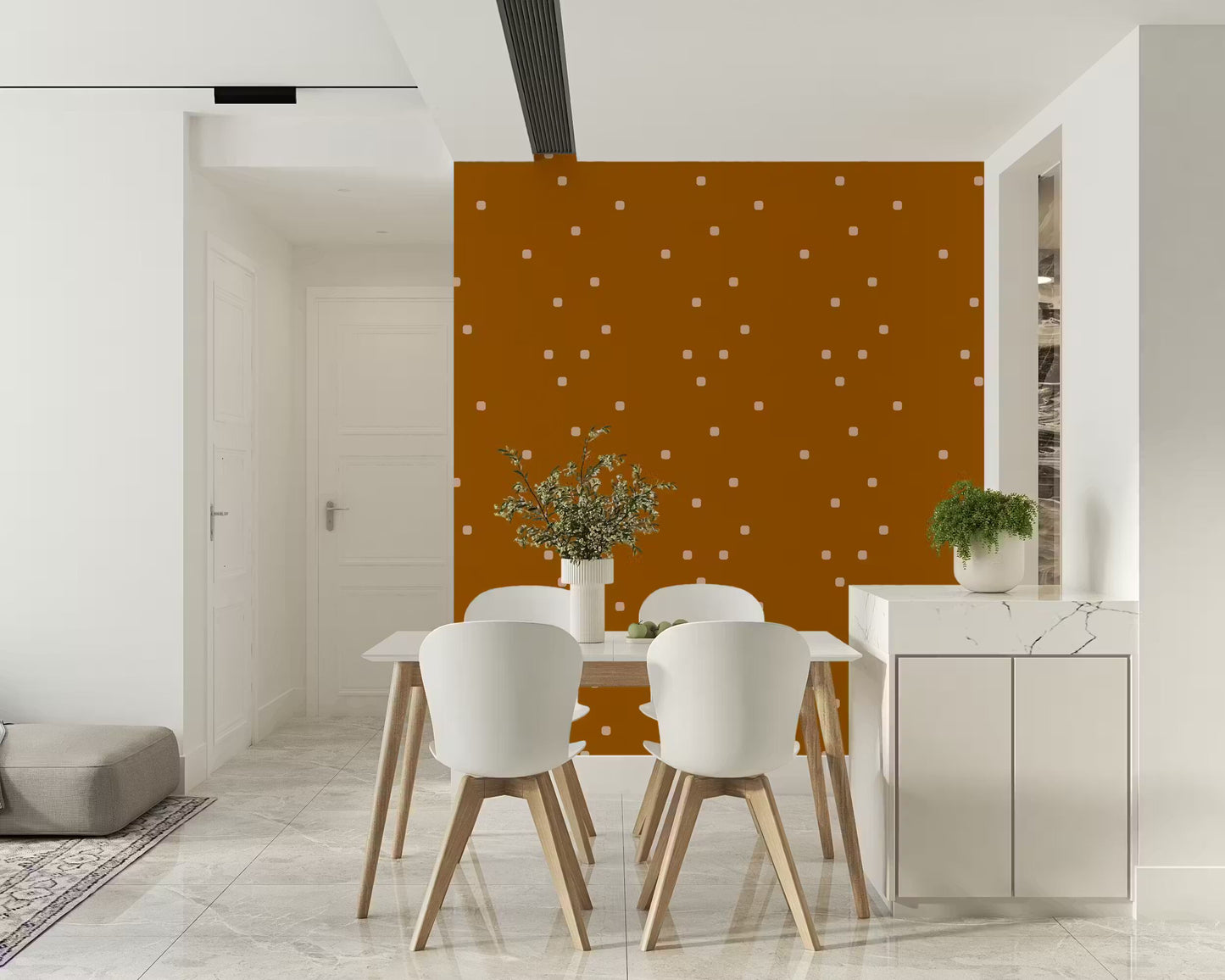 Retro minimal terracotta wallpaper with evenly scattered beige dots