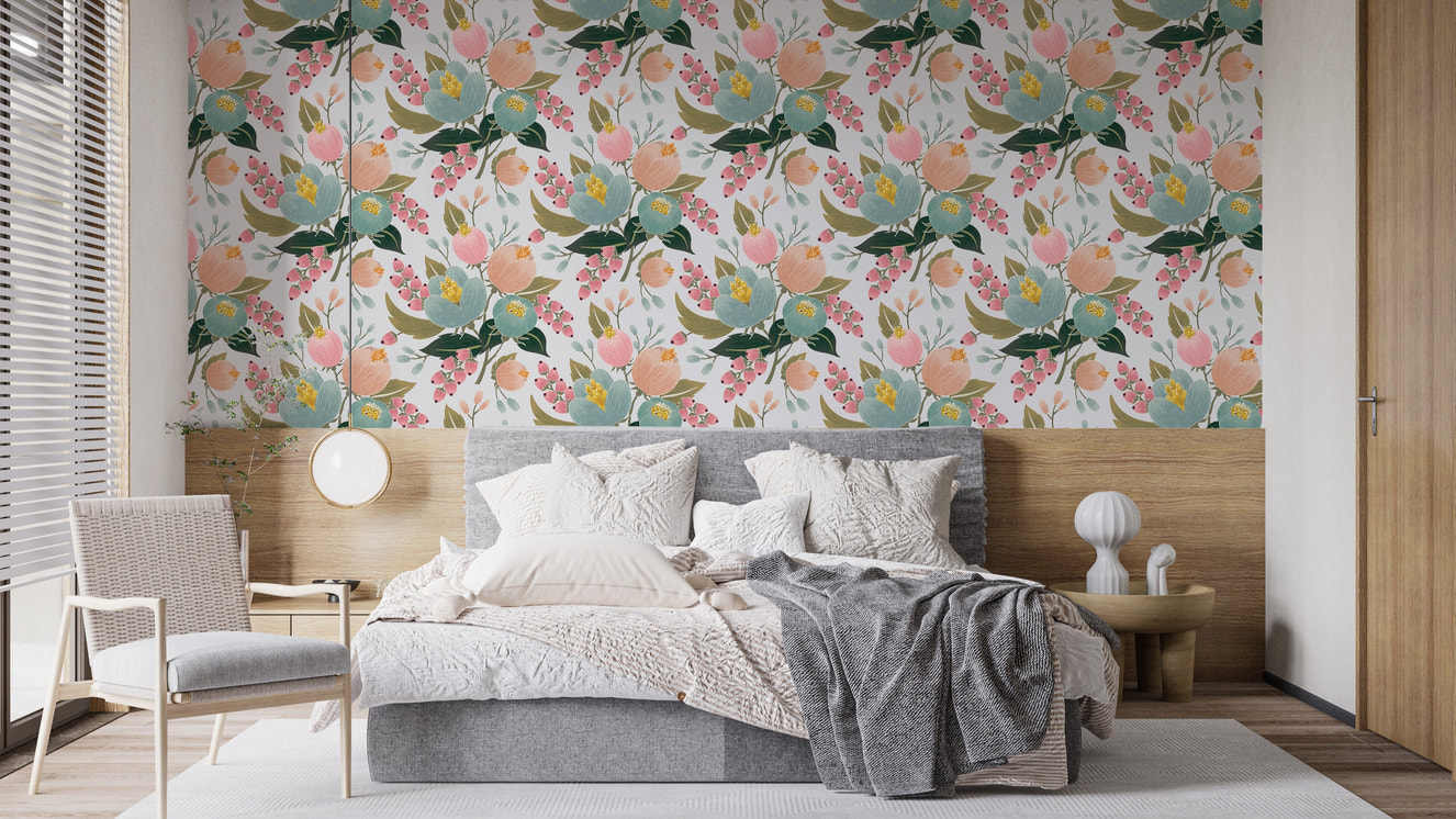 Colorful spring flower mural with charm