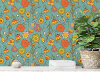Vintage Wild Floral Blue Wallpaper for bedrooms