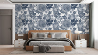 Elegant blue floral pattern wallpaper

