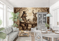 Woodland Tea Party in Sepia Wall Mural