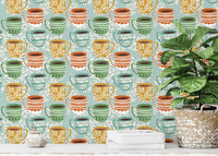 Chic coffee mug-themed wallpaper mural
