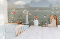 Elegant enchanted garden mural in watercolor design
