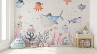 Cute Marine Life Kids Wallpaper Design
