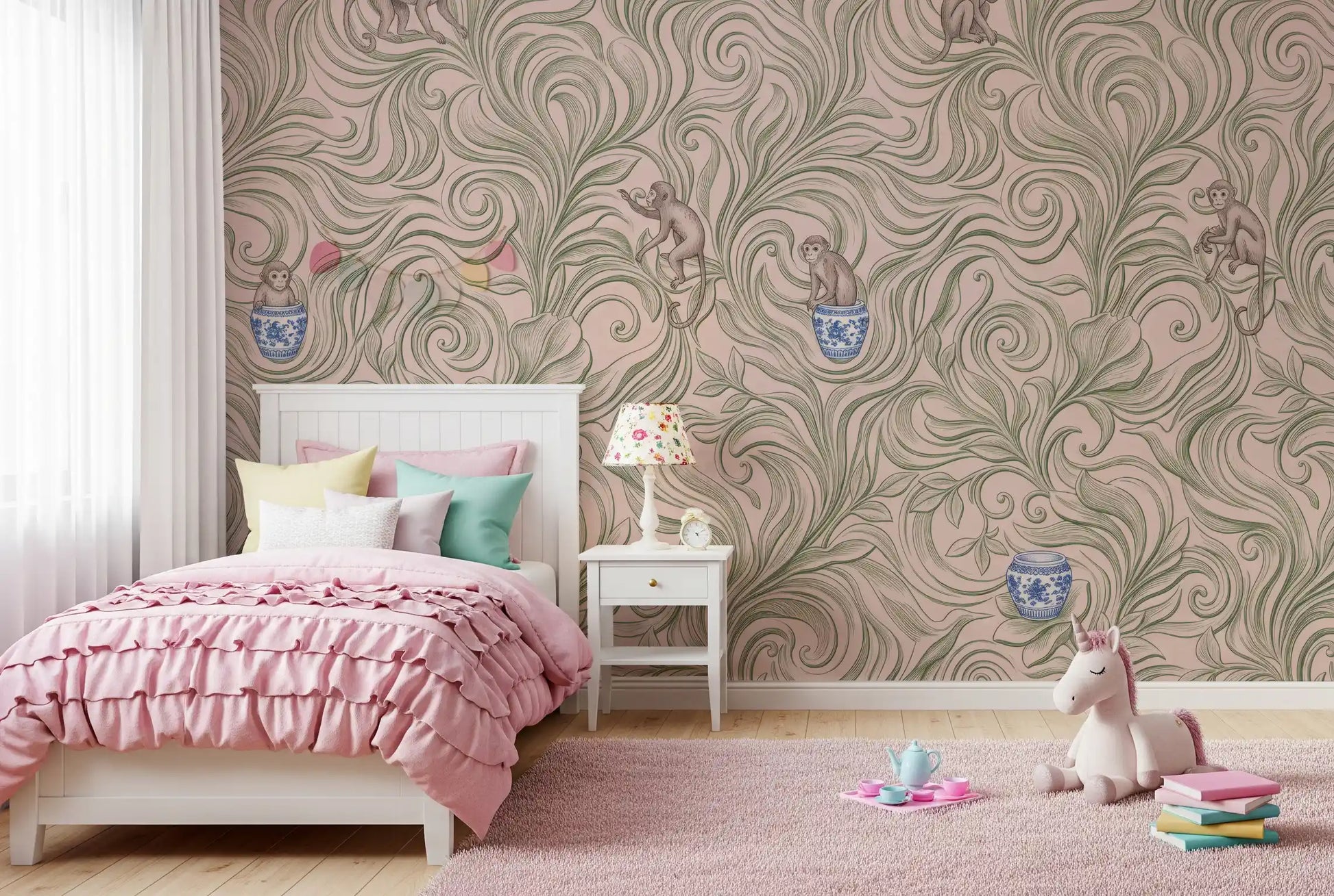 Playful Monkeys in Porcelain Vases Wall Mural