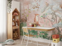 Whimsical woodland animal wallpaper

