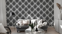 Black and white damask pattern wallpaper mural
