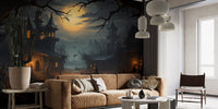 Spooky Haunted House witch mural wallpaper
