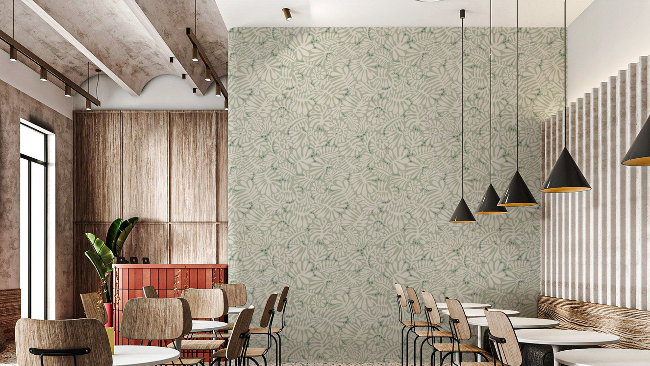 Removable wallpaper with sage green leaf patterns