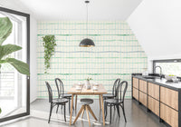 Unique handdrawn line pattern wallpaper in light green
