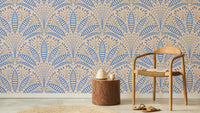 Stylish blue palm wallpaper for modern Art Deco-inspired decor.
