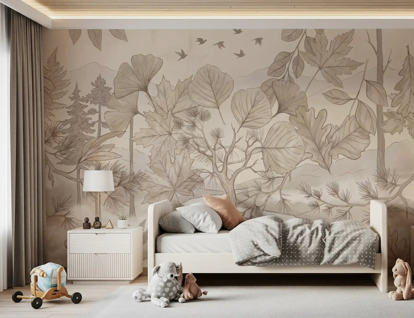 Sepia Forest Trail Artwork Wall Mural