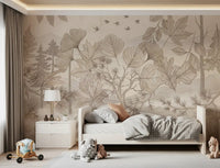 Sepia Forest Trail Artwork Wall Mural