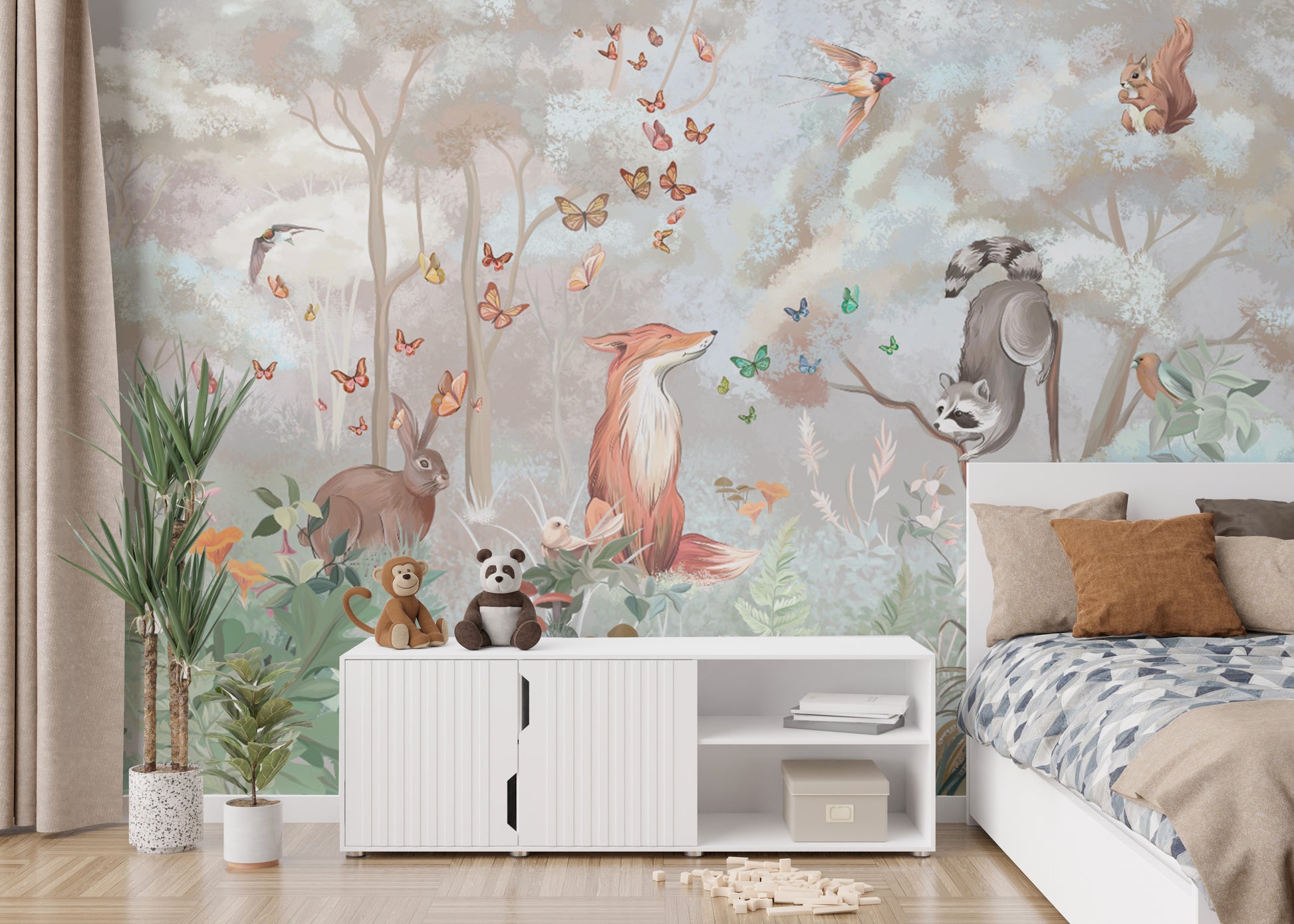 Butterflies and Wildlife Nursery Mural
